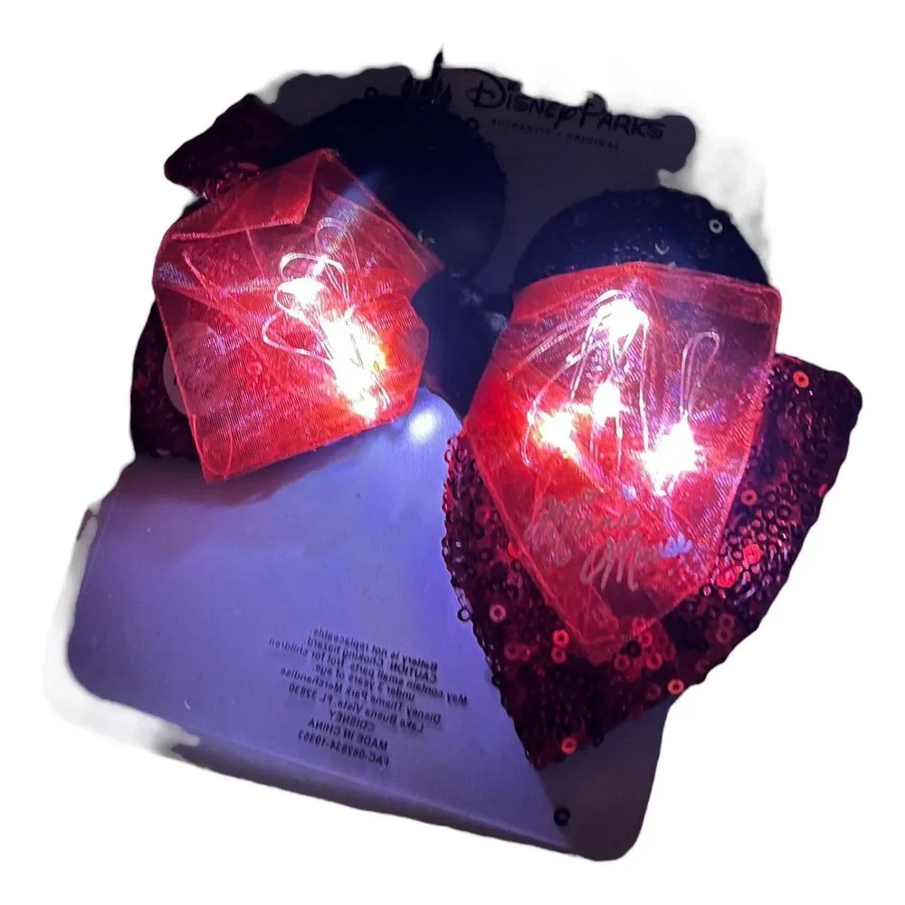 Disney Parks Hair Bow Adult Red Light-Up Minnie Mouse Light Up Ears Heart Parade
